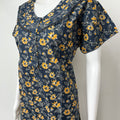 Navy Blue Pure Cotton Nighty with Floral Print