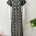 Navy Blue Pure Cotton Nighty with Floral Print