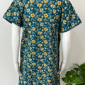 Blue Floral Printed Pure Cotton Pleated Nightgown