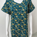 Blue Floral Printed Pure Cotton Pleated Nightgown