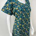 Blue Floral Printed Pure Cotton Pleated Nightgown