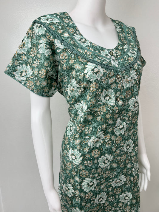 Green Pleated Pure Cotton Nightgown
