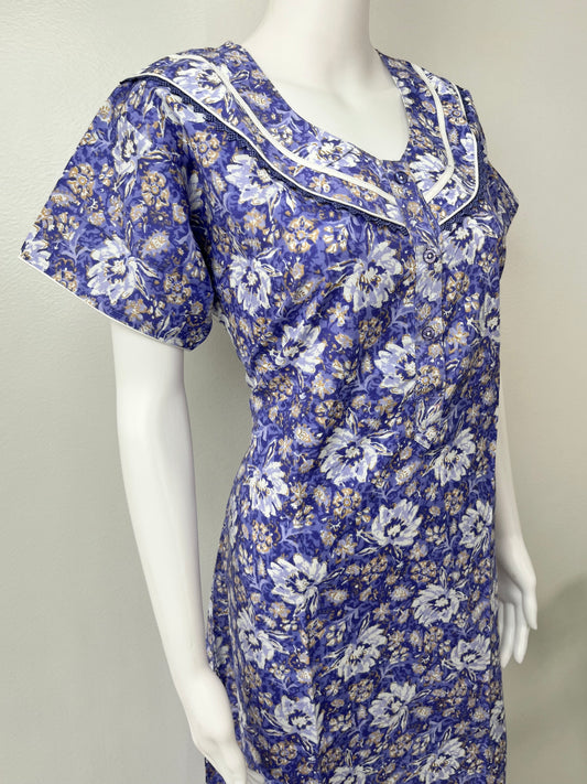 Lavender Floral Printed 100% Cotton Nighty