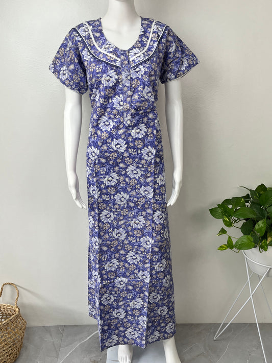 Lavender Floral Printed 100% Cotton Nighty