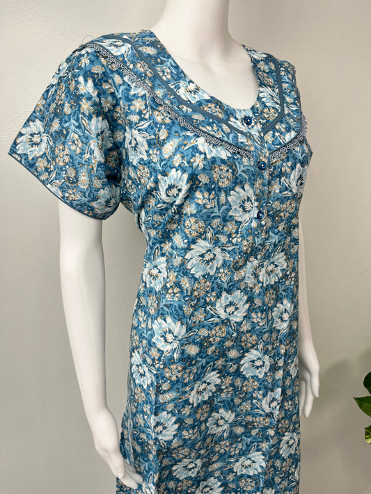 Blue Pure Cotton Nighty for Women