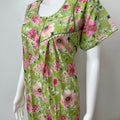 Lime Green Pleated Pure Cotton Nightgown for Women