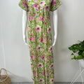 Lime Green Pleated Pure Cotton Nightgown for Women