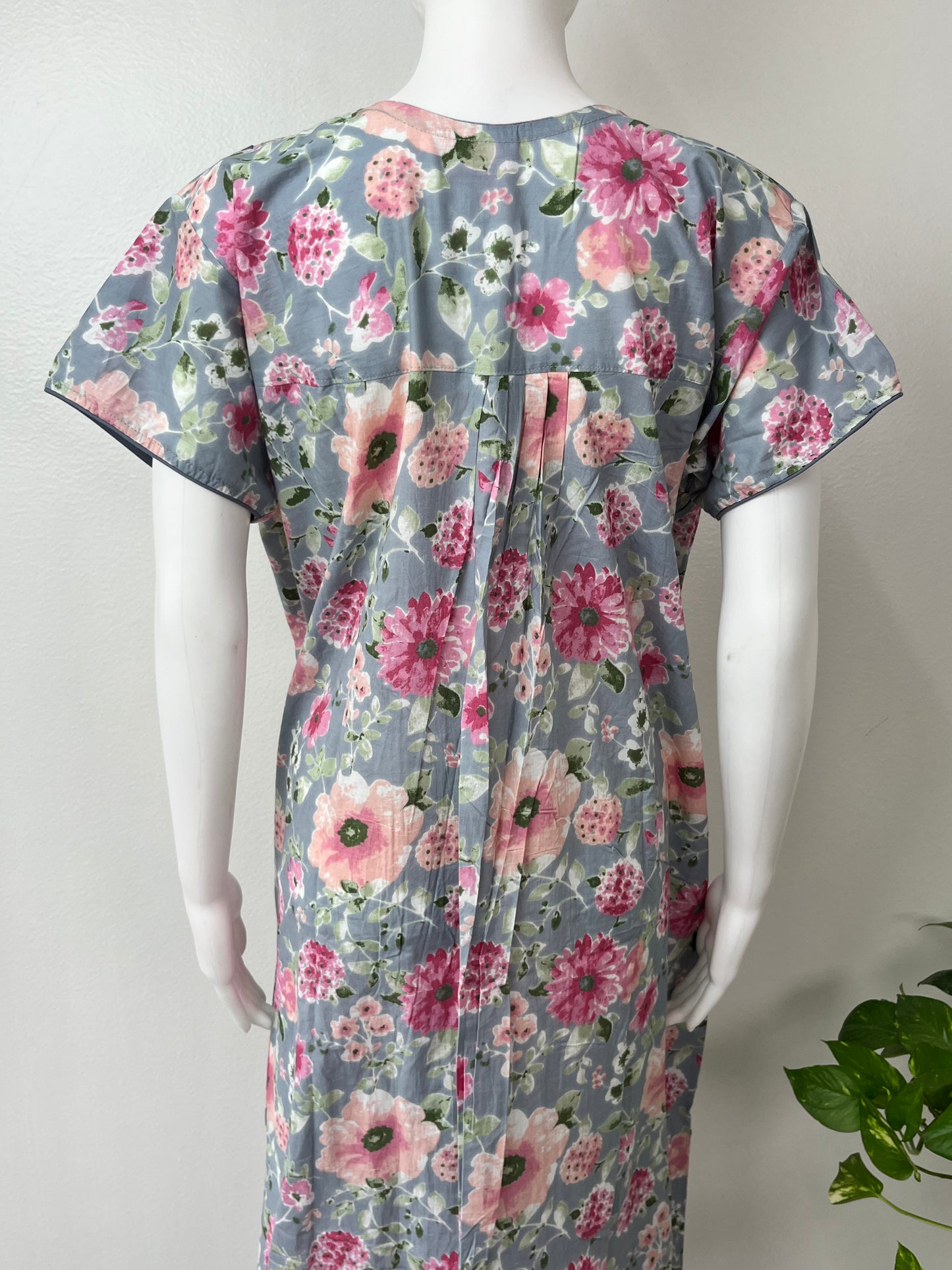 Grey 100% Cotton Nighty with Contrast Print