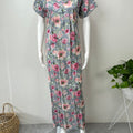 Grey 100% Cotton Nighty with Contrast Print