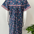 Royal Blue Pure Cotton Nightgown with Contrast Print