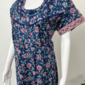 Royal Blue Pure Cotton Nightgown with Contrast Print