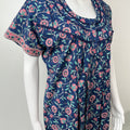 Royal Blue Pure Cotton Nightgown with Contrast Print