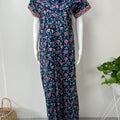 Royal Blue Pure Cotton Nightgown with Contrast Print