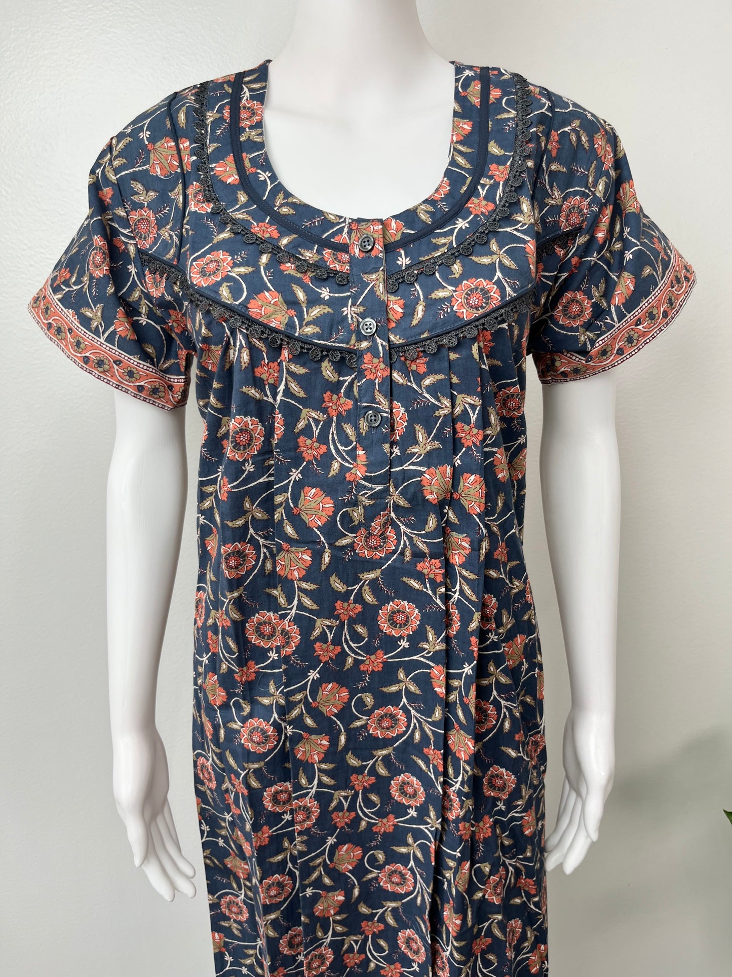 Navy Blue Printed 100% Cotton Nighty