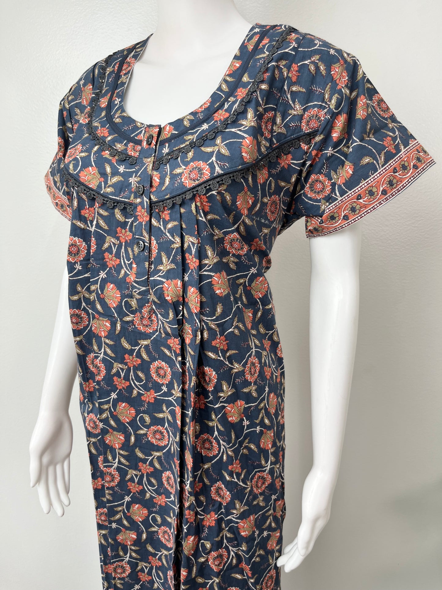 Navy Blue Printed 100% Cotton Nighty