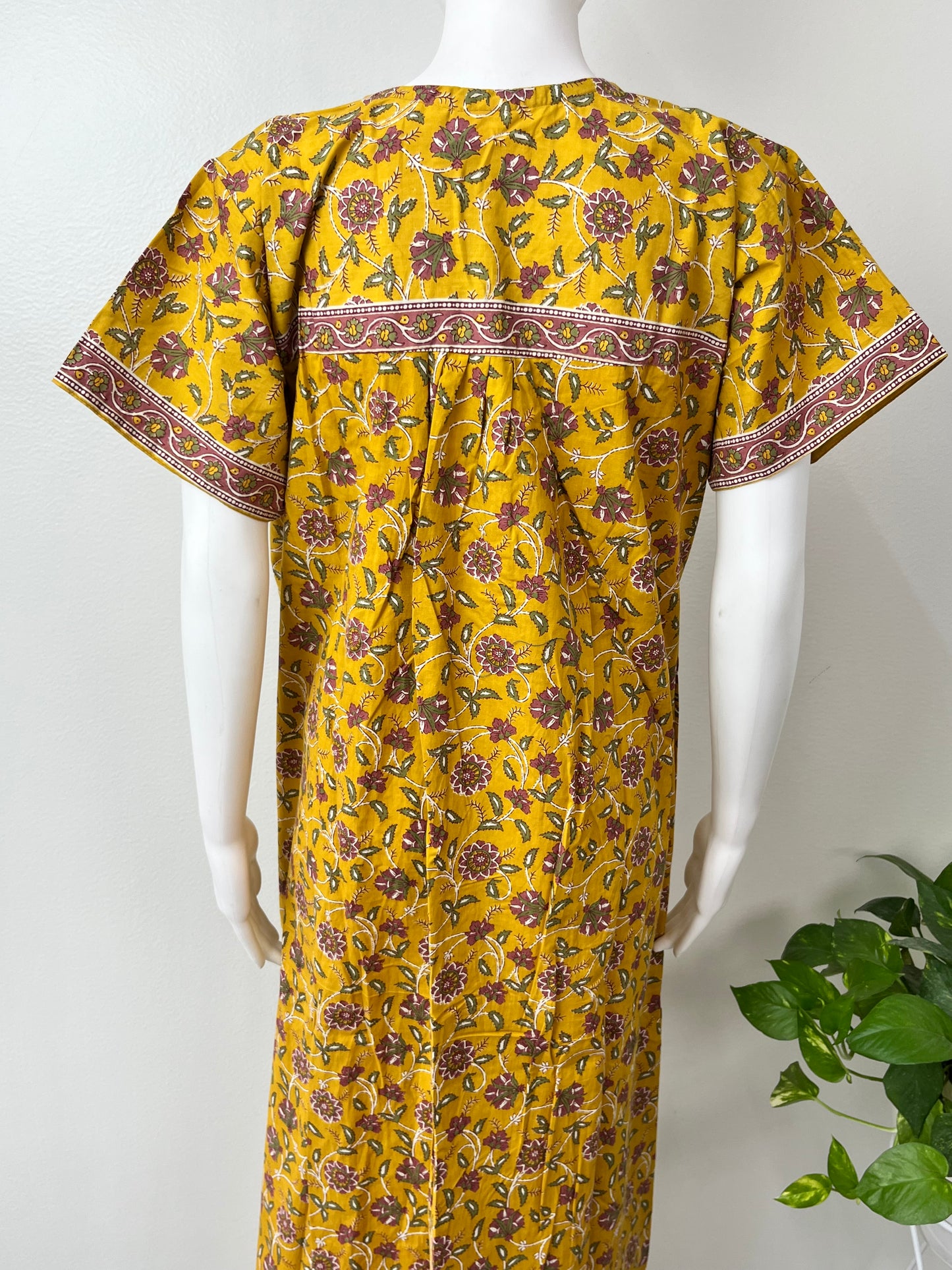 Mustard Floral Printed 100% Cotton Nighty.