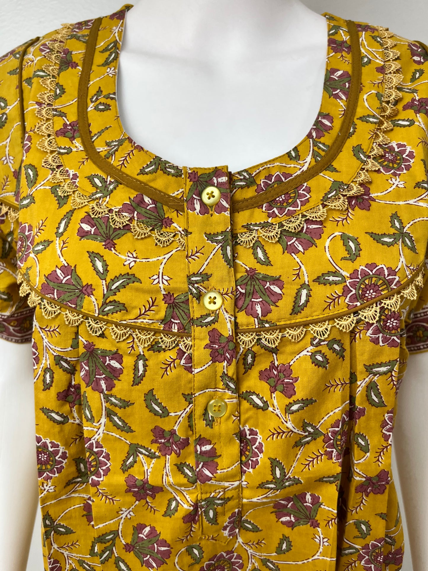 Mustard Floral Printed 100% Cotton Nighty.