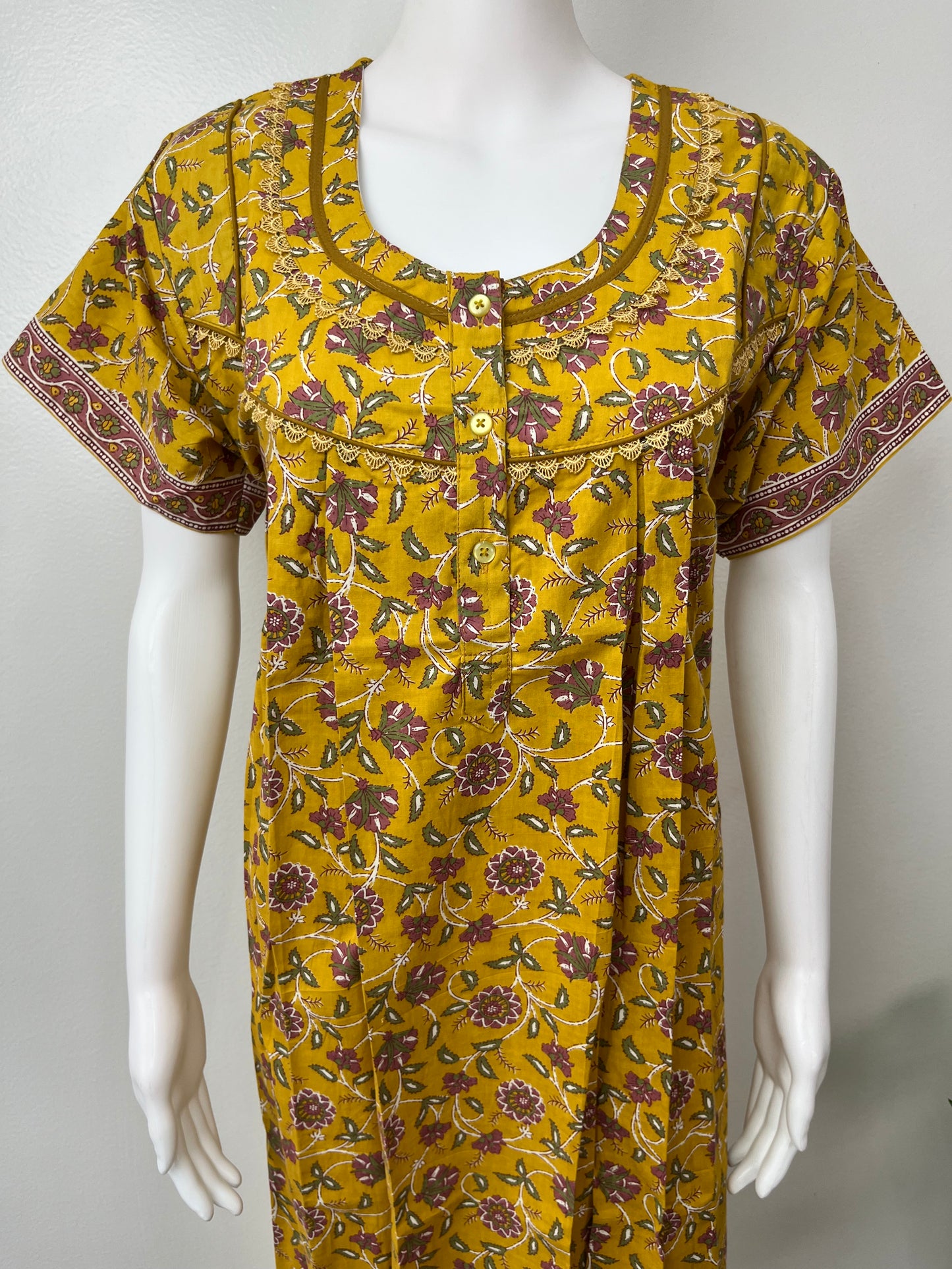 Mustard Floral Printed 100% Cotton Nighty.