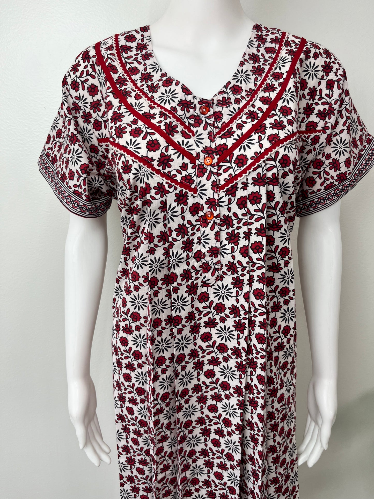 Red 100% Cotton Nightgown Comfortable & Elegant