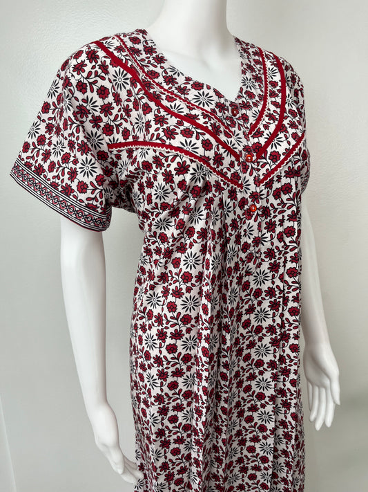 Red 100% Cotton Nightgown Comfortable & Elegant