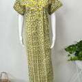 Yellow Pure Cotton Pleated Nighty for Women