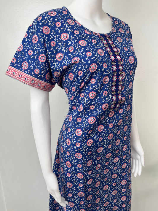 Royal Blue 100% Cotton Nighty Comfortable & Elegant