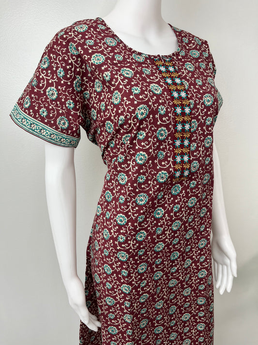 Maroon Pure Cotton Nighty Soft & Comfortable.