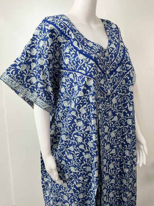 Blue Printed Pure Cotton Nighty for Women