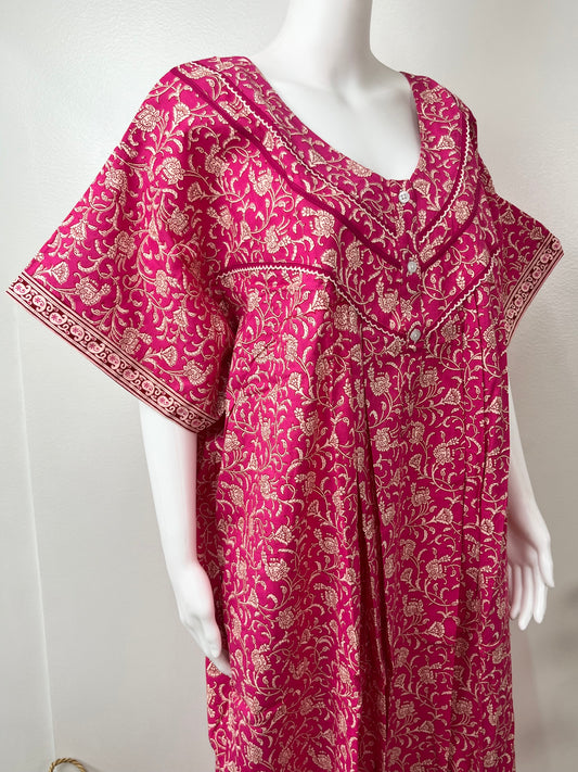 Magenta Floral Printed 100% Cotton Nightgown