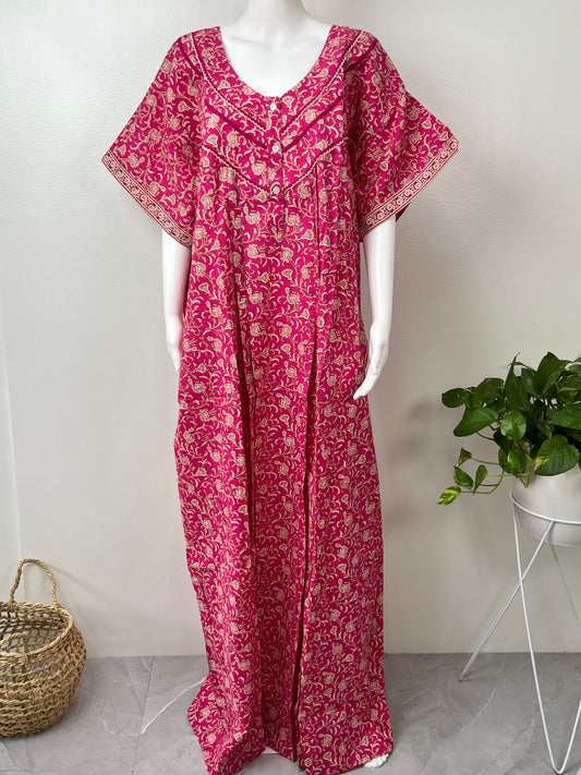 Magenta Floral Printed 100% Cotton Nightgown