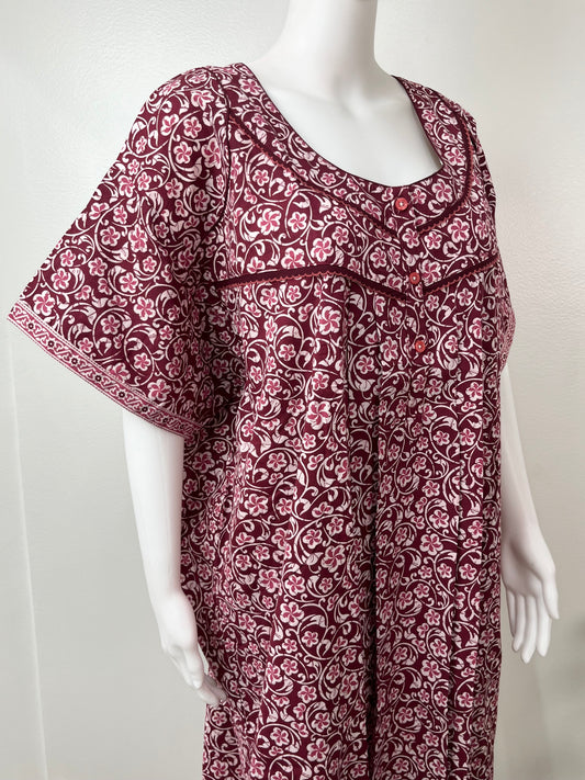 Wine Pure Cotton Nightgown for Women