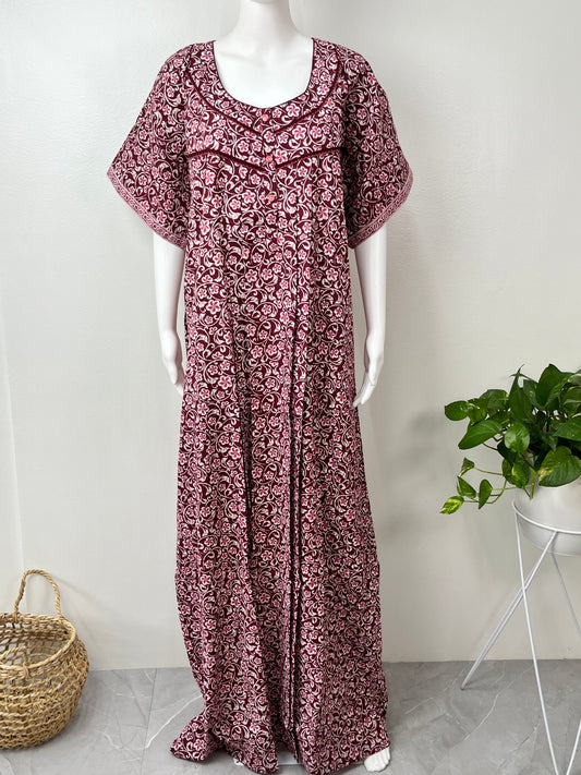 Wine Pure Cotton Nightgown for Women