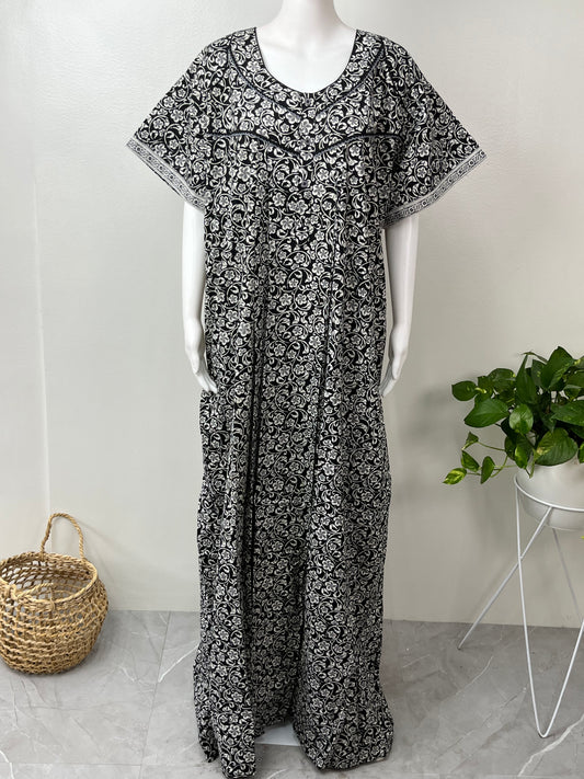 Black Floral Pure Cotton Women's Nighty