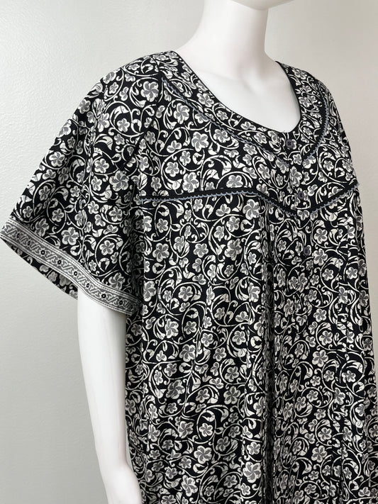 Black Floral Pure Cotton Women's Nighty