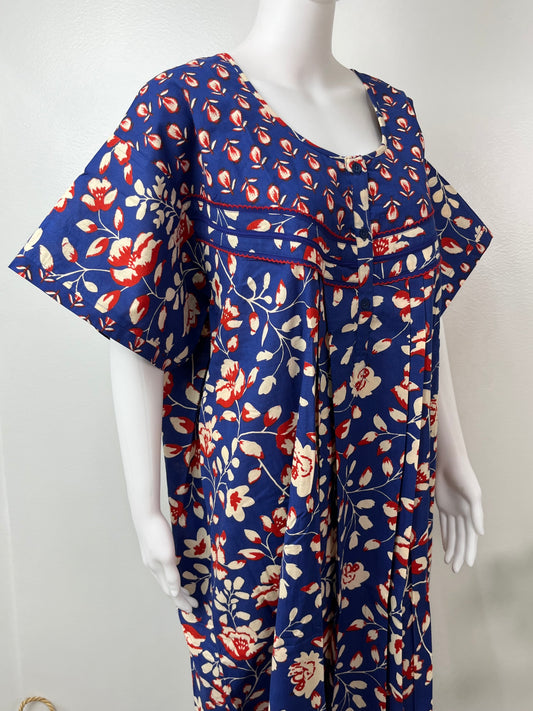 Royal Blue Printed Pure Cotton Nightgown