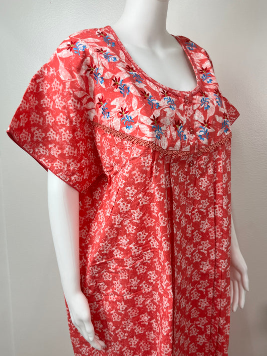 Peach Printed 100% Cotton Women's Nighty