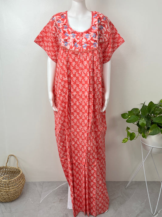 Peach Printed 100% Cotton Women's Nighty