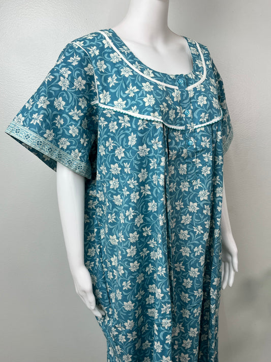 Blue Printed 100% Cotton Nightgown for Women