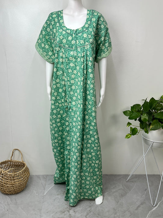 Sea Green Pure Cotton Nightgown Soft & Comfortable