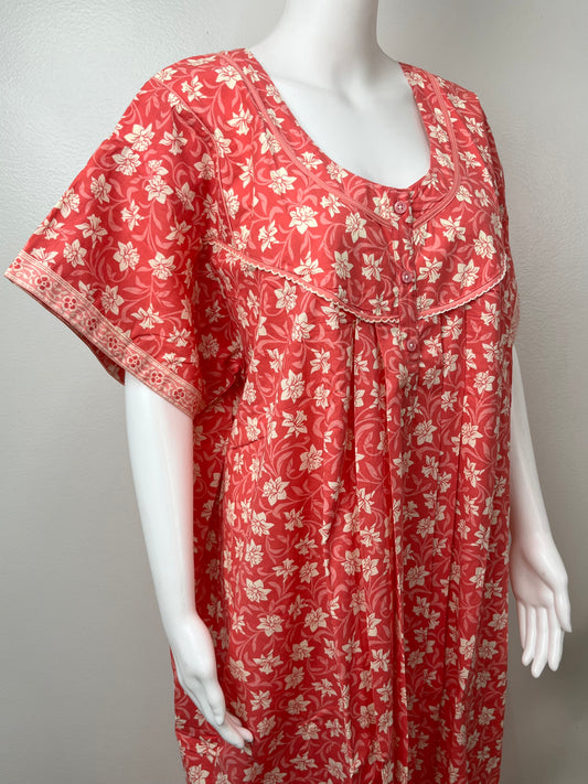 Orange Floral Printed 100% Cotton Nighty