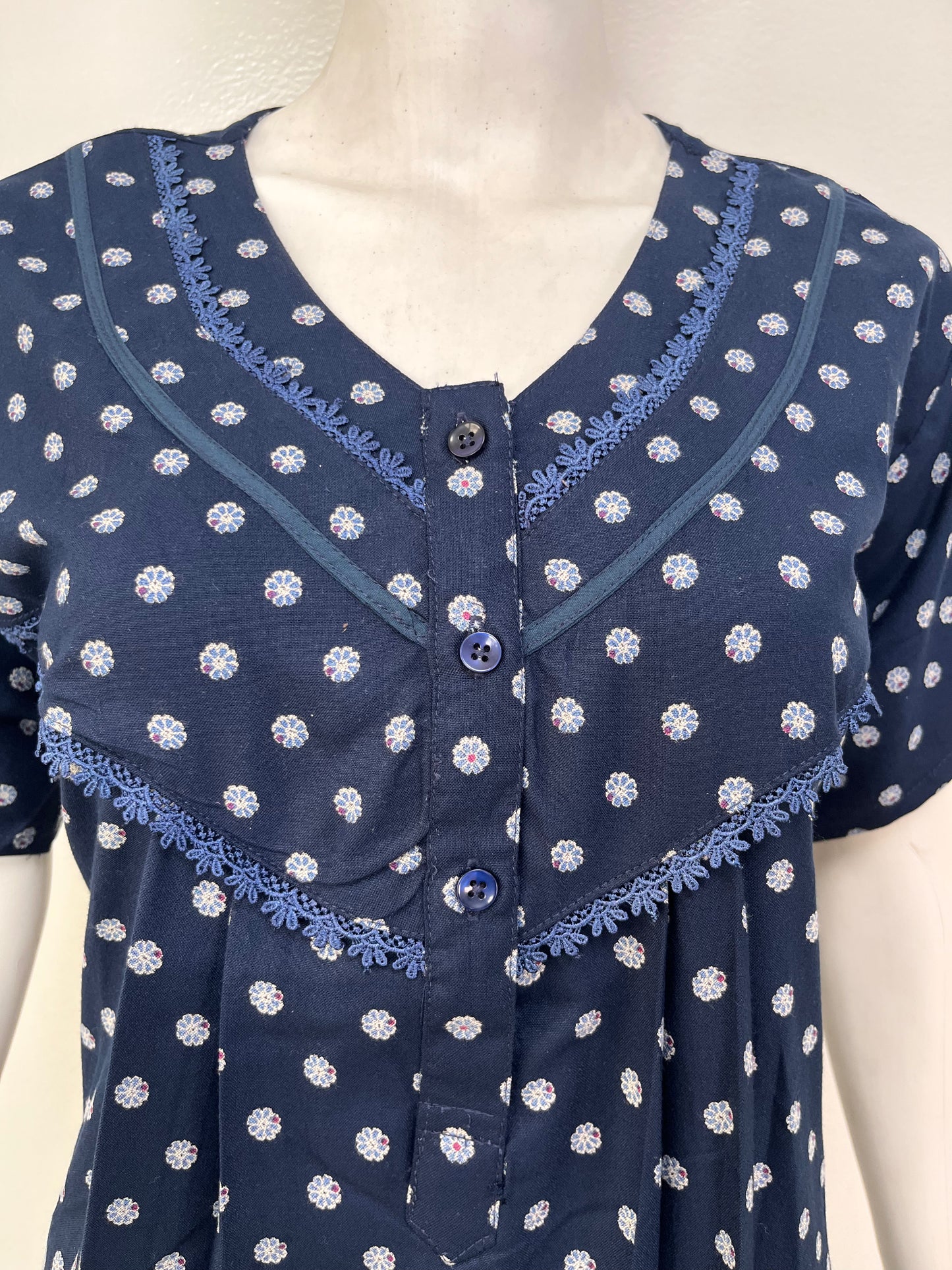 Floral print alpine pleated nighty for women with pocket