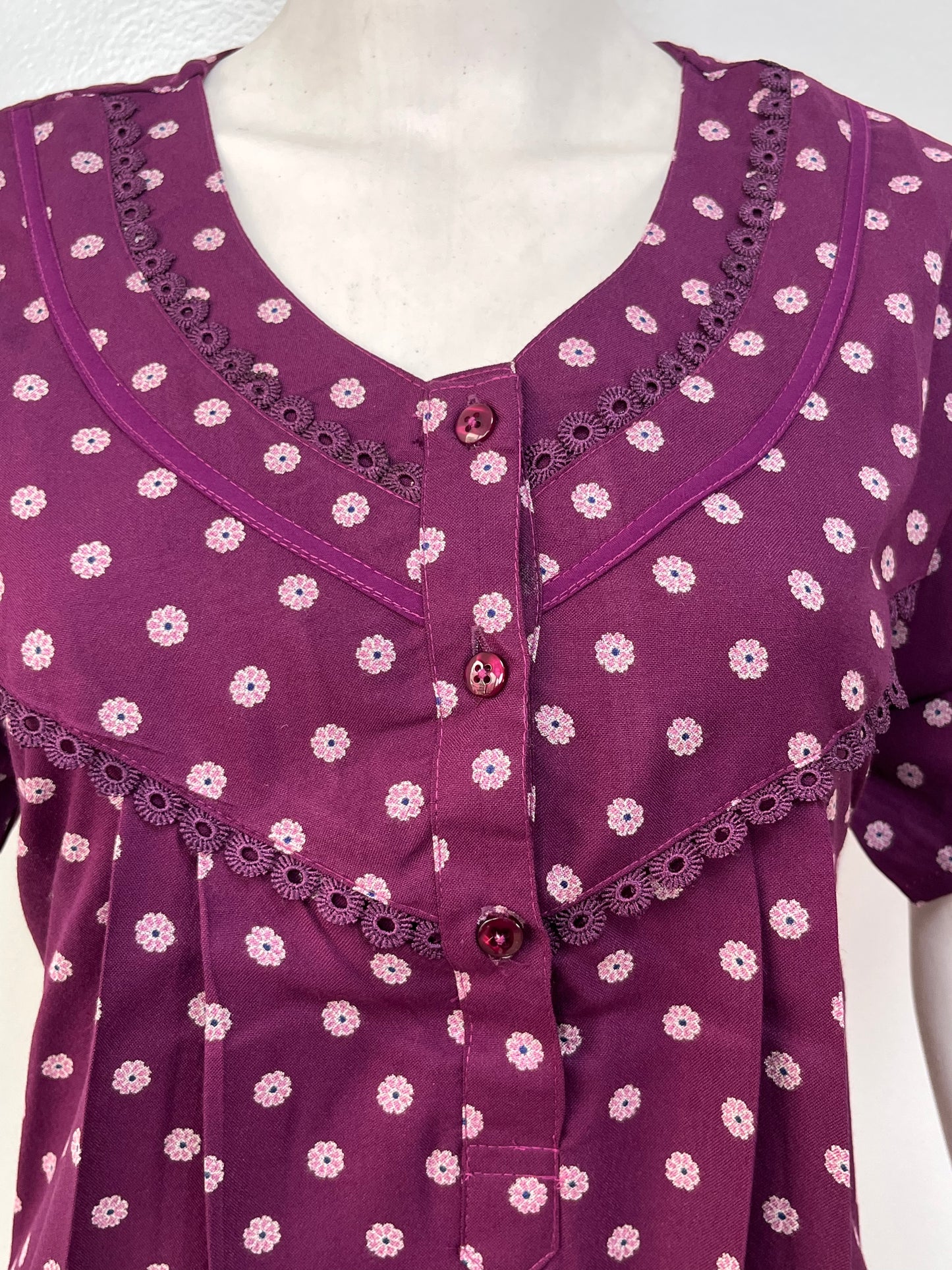 Floral print alpine pleated nighty for women with pocket