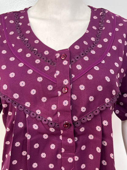 Floral print alpine pleated nighty for women with pocket