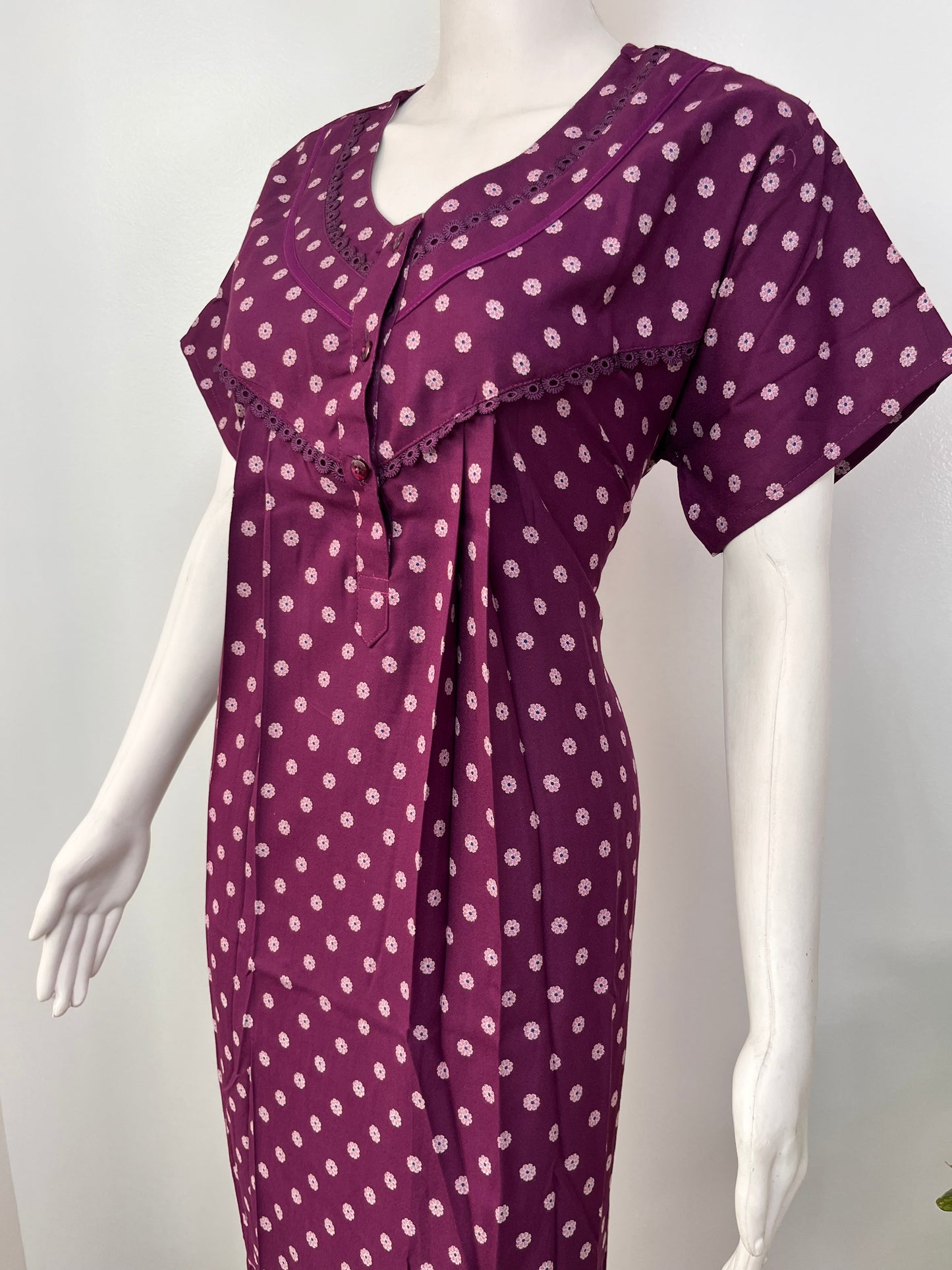 Floral print alpine pleated nighty for women with pocket