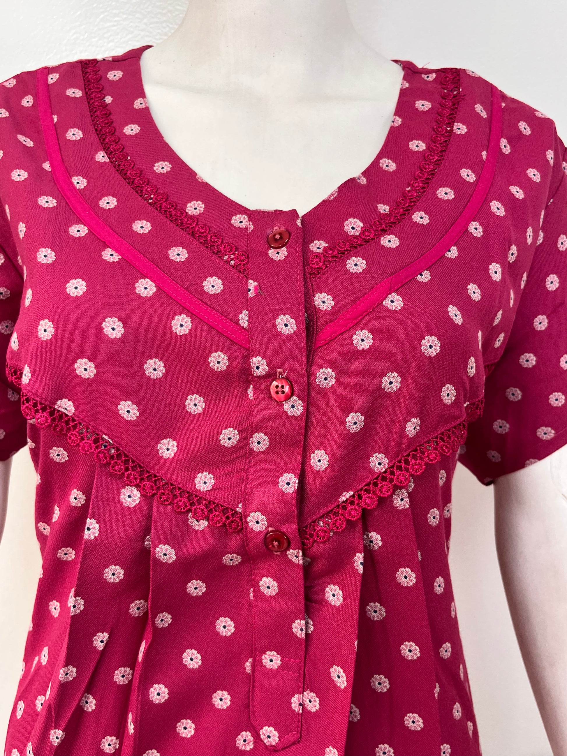 Floral print alpine pleated nighty for women with pocket