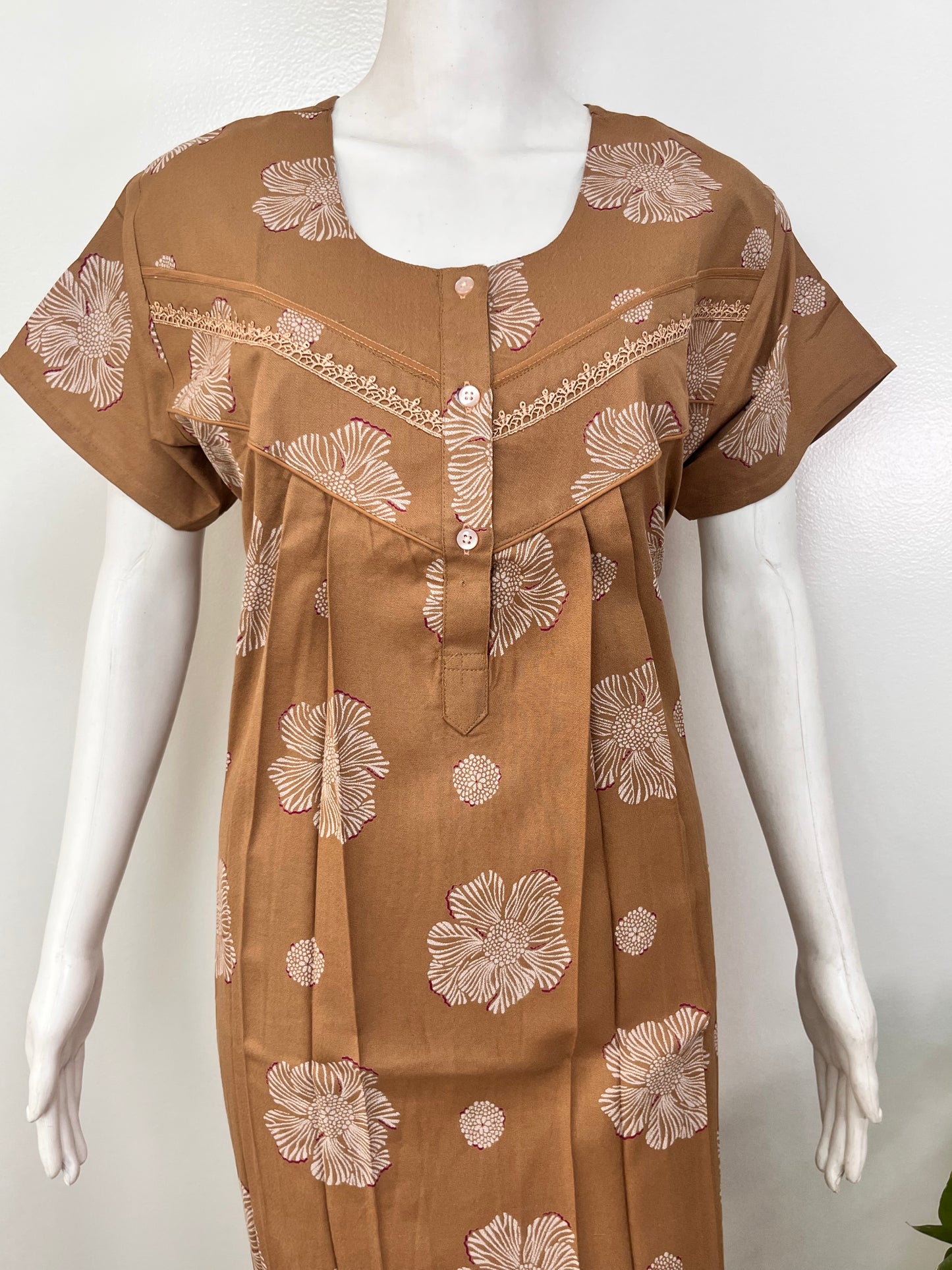 Floral alpine pleated nighty for women with pocket