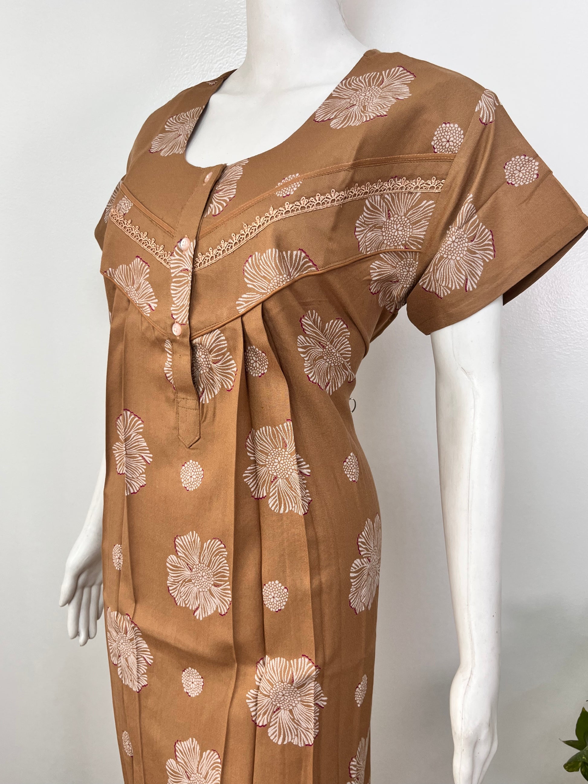 Floral alpine pleated nighty for women with pocket