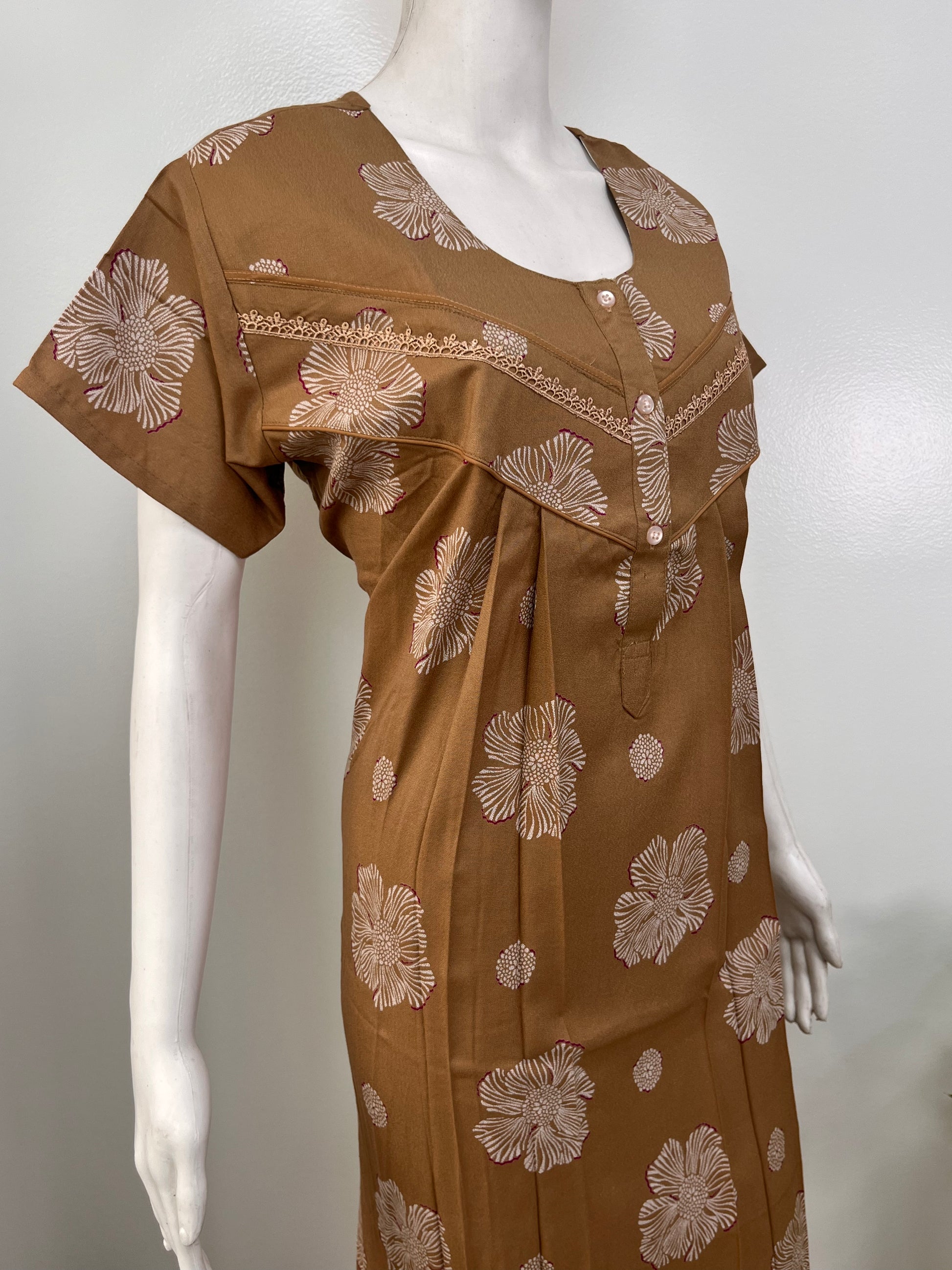 Floral alpine pleated nighty for women with pocket