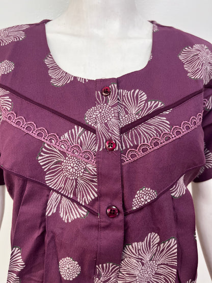 Floral alpine pleated nighty for women with pocket