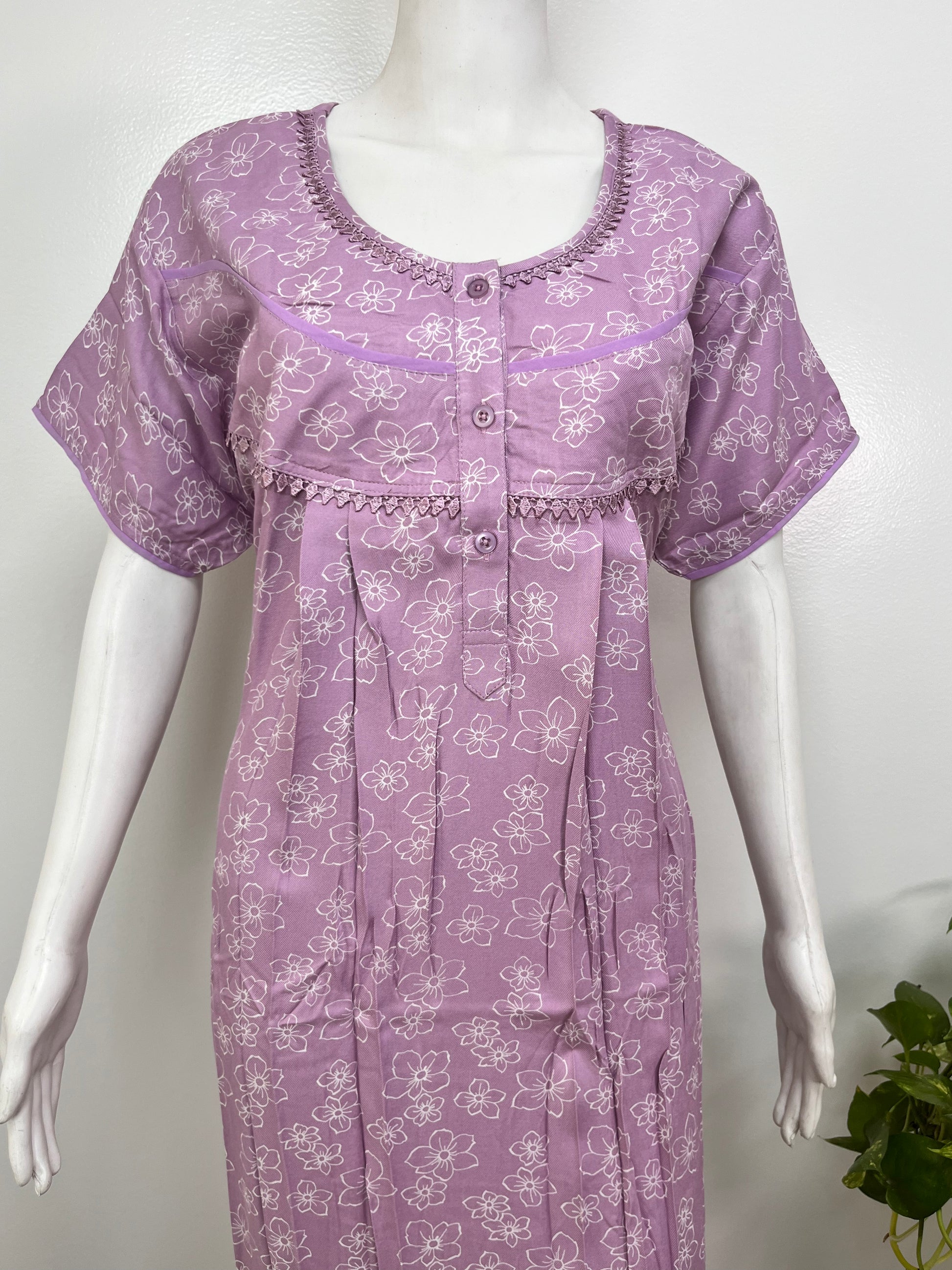 Floral rayon nighty for women, lightweight and silky